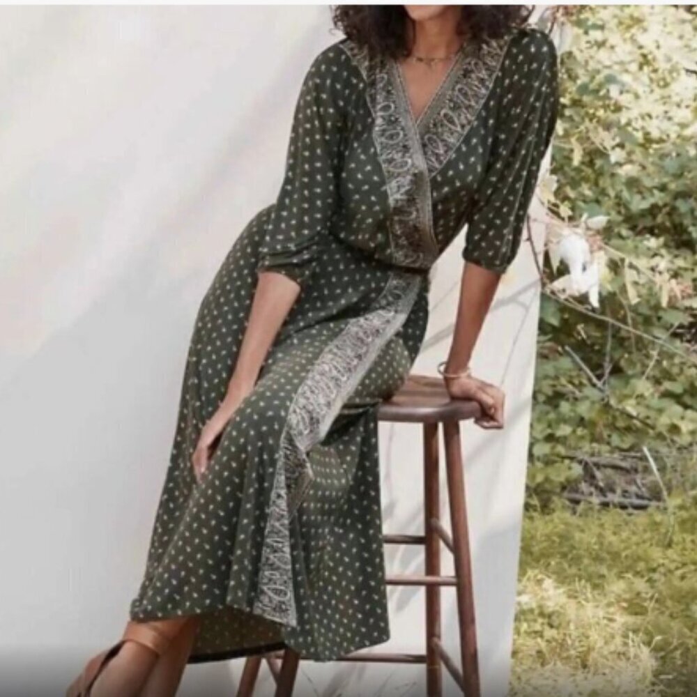 Garnet Hill Faux Wrap Paisley Floral Midi Dress Tencel Lyocell